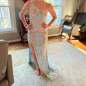 Rachel Allan One-Shoulder Pastel Dress